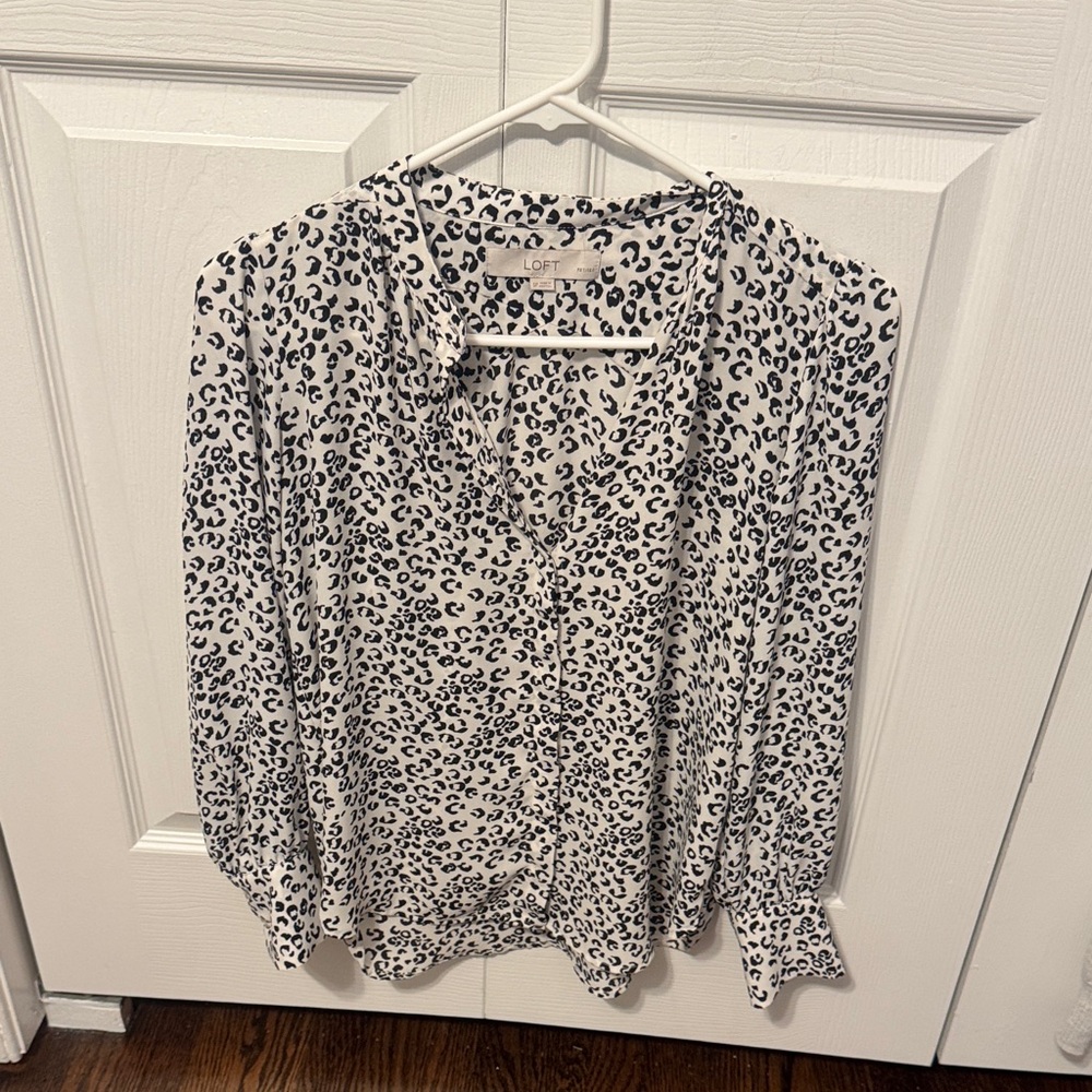 LOFT Black and White Animal Print Blouse